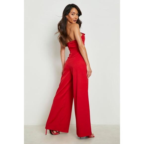 Boohoo Red Bandeau Tailored Wide Leg Jumpsuit Sleeveless Women's Size 12 - Picture 10 of 10